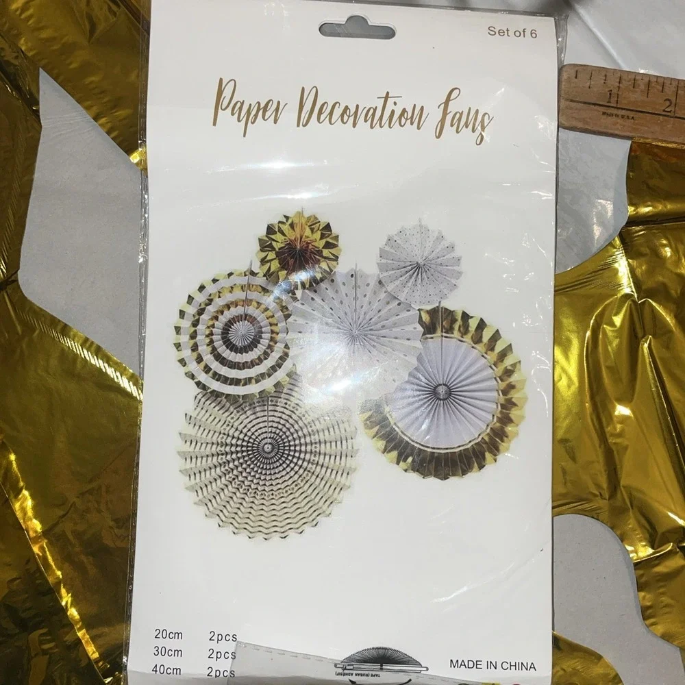 Engagement Party‎ Decorations Gold White Black Balloons Paper Fans Sash